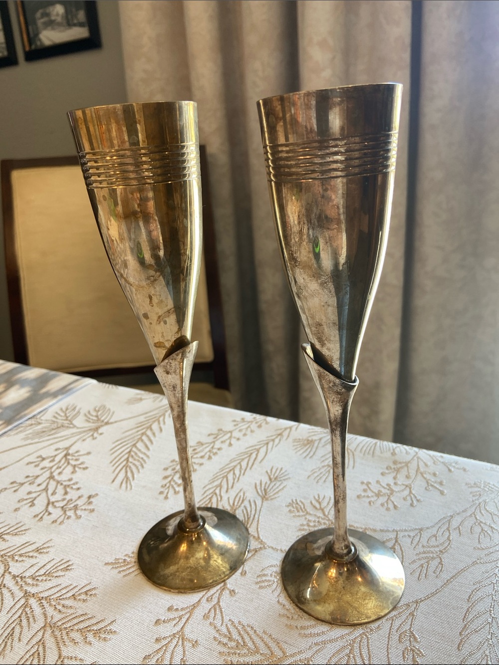 Elegant Pair of Silver plated Champagne Flutes